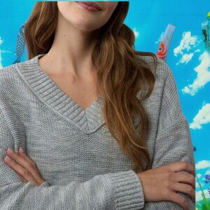 NEW!!! AMERICAN EAGLE GRAY V-NECK 100% COTTON SWEATER -- SIZE L